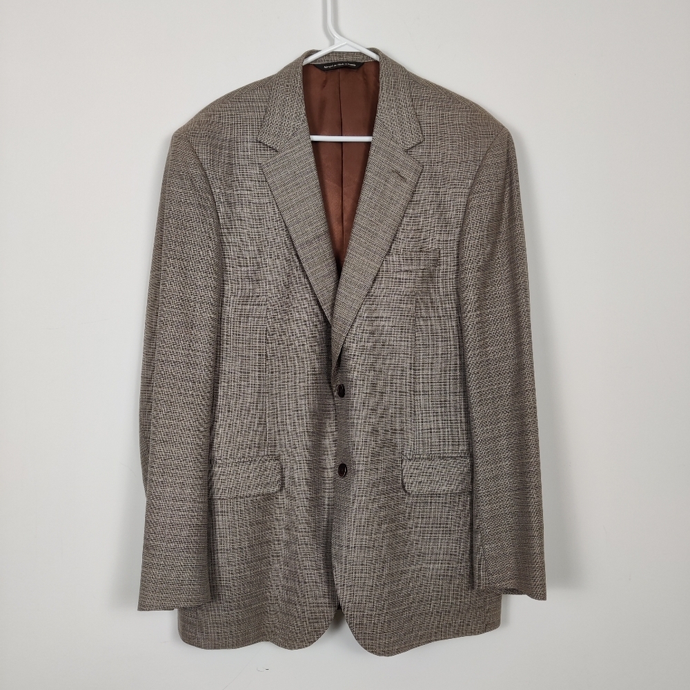 Coppley Men's Plaid Reda Wool Blazer Jacket Size 44T In Gray Tan Business Casual